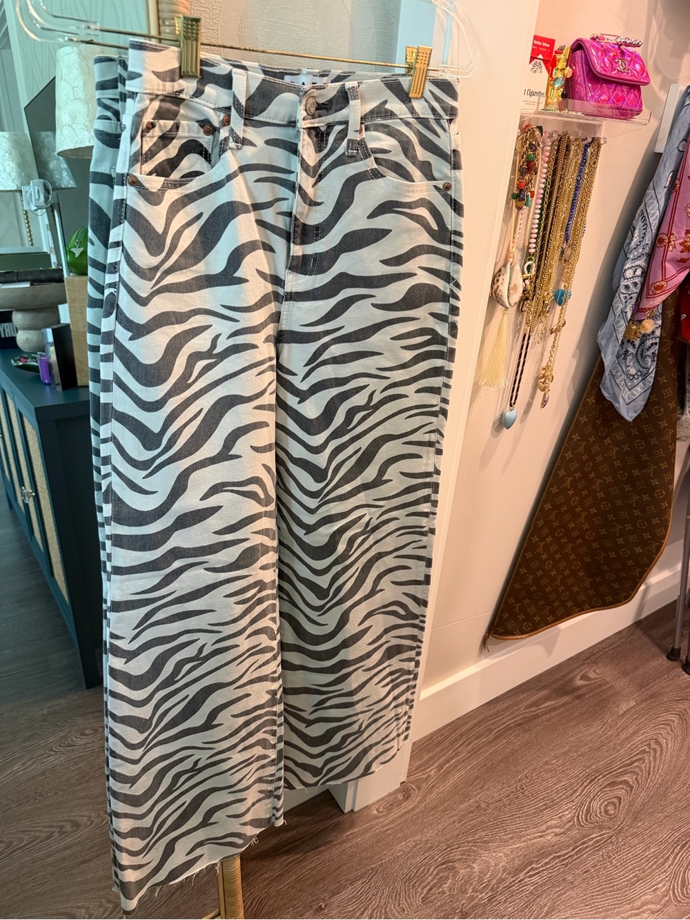 Zebra-Print Wide Leg Jeans - Black & White
